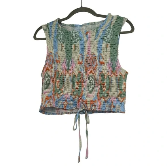 Boho Floral Print Two Piece Set Women’s XL | Smocked Crop Tank & Wide Leg Pants - Picture 3 of 14